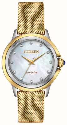 Citizen Womens Eco-drive Diamond Dial Gold PVD Mesh EM0794-54D